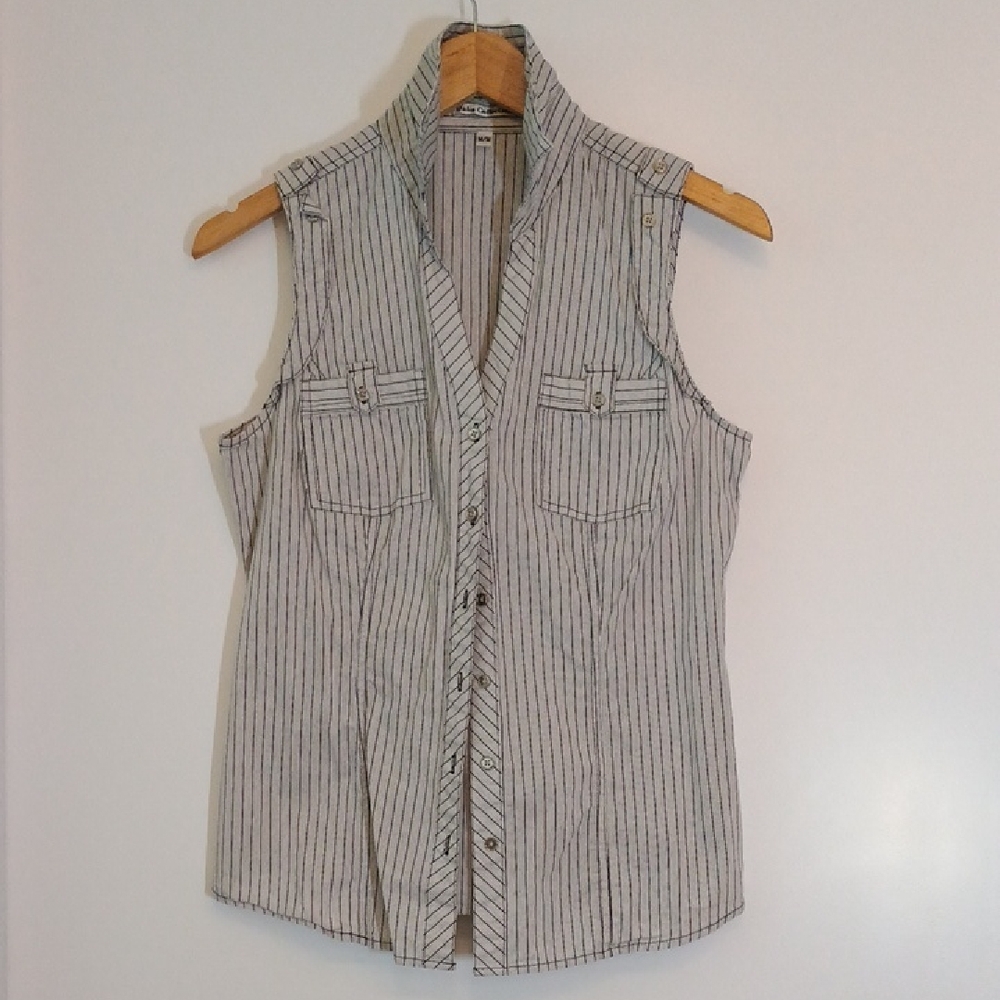 5/$15 Dalia Collection Black and White Striped Sleeveless Shirt
